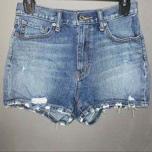 UNIQLO | Medium Wash High Rise Distressed Ripped Shorts